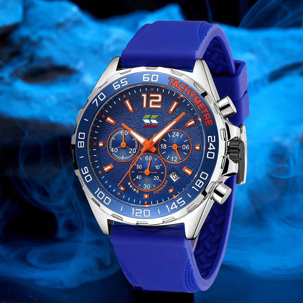 Bracelet en caoutchouc mince Montres Quartz horloge de mode Six-pin Timing Sports Wrist
