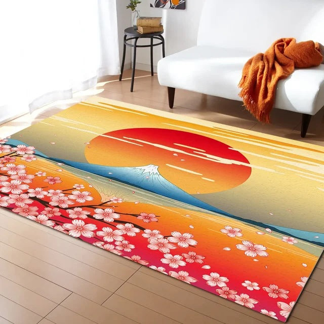 Pastel Cerise Blossom Et Crescent Lune Non-dérapant Flannel Floor Mat Maison Rug Décoration