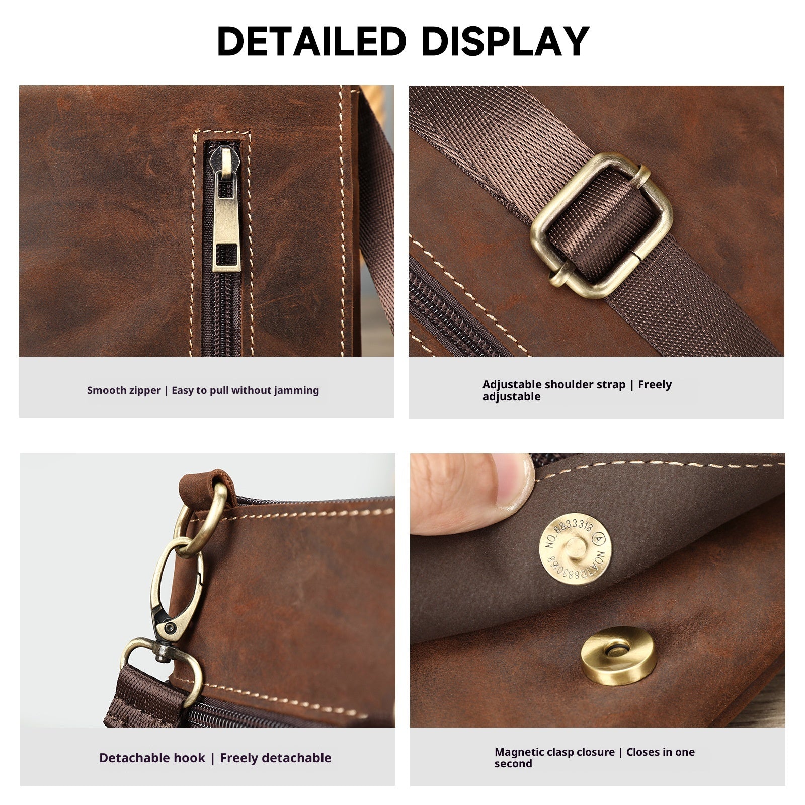 Retro Premier couche Cowhide Crazy Horse sac de corps en cuir