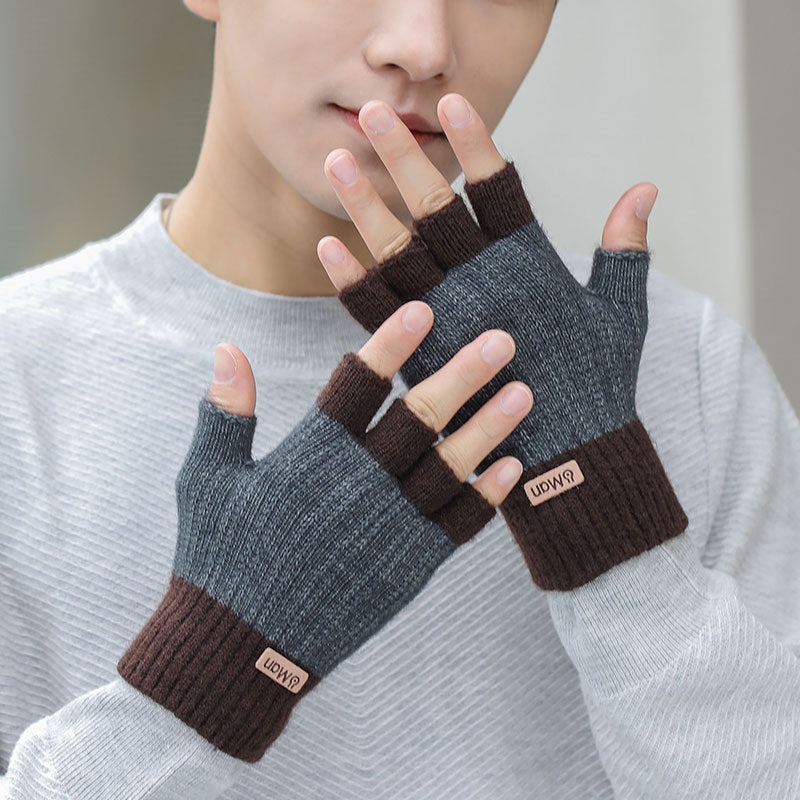 Gants de tricot à moitié doigts épais et chauds pour hommes