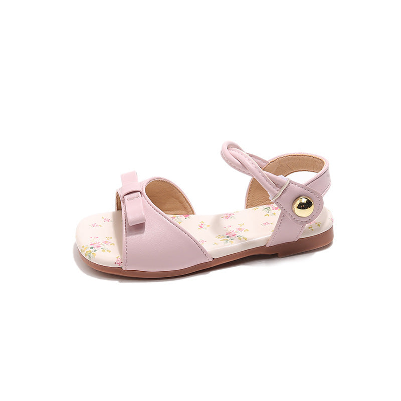 Chaussures de princesse de style coréen d'été avec un arc et une sangle sur le pied