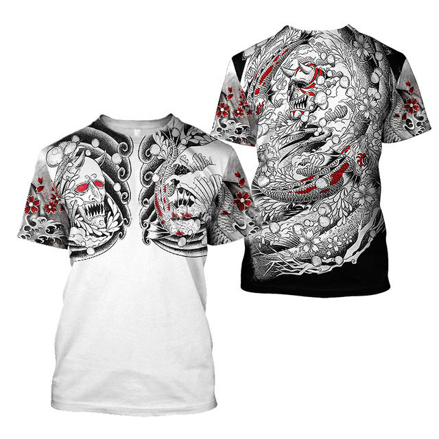 T-shirt homme 3D Samurai Imprimé T-shirt enroulé Col rond