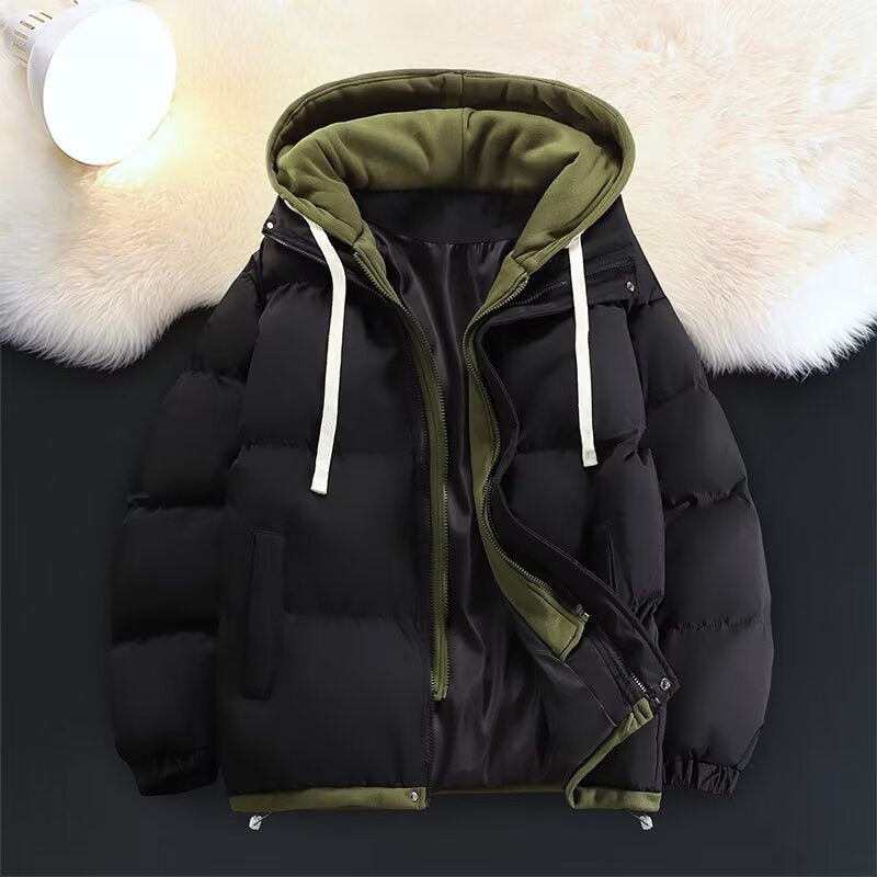Couples Étudiant faux deux-pièces Puffer Veste en coton manteau