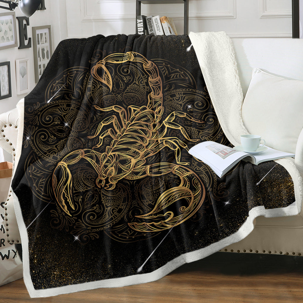 Scorpio Blanket Gold Scorpion Lancer Blanket Super Soft Black Sherpa Lancer Fluf léger