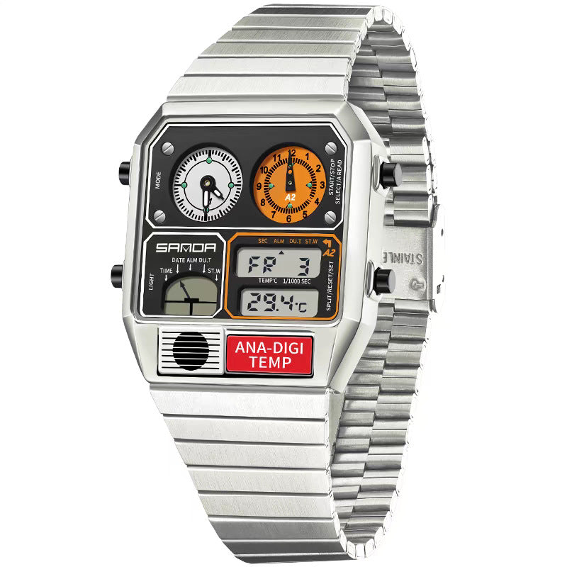 Multifonctionnel Retro Square Montre homme imperméable avec mesure de température