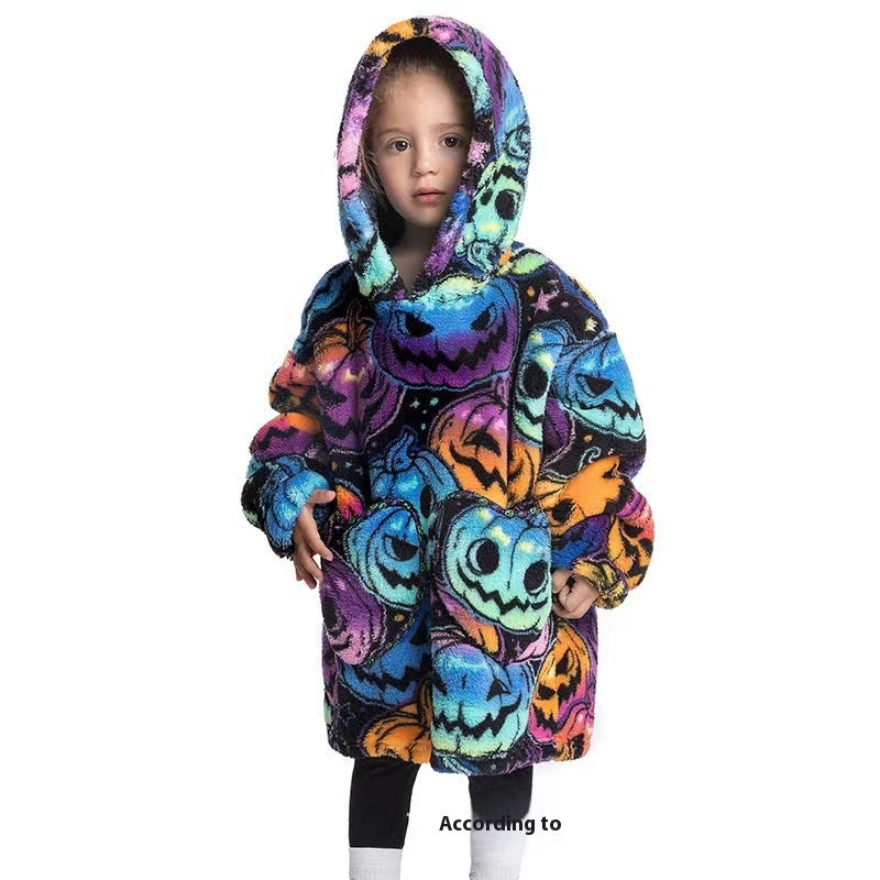Garçons et filles Velours de coton confortable Vêtement résistant au froid Lazy Blanket Hooted Plus-size