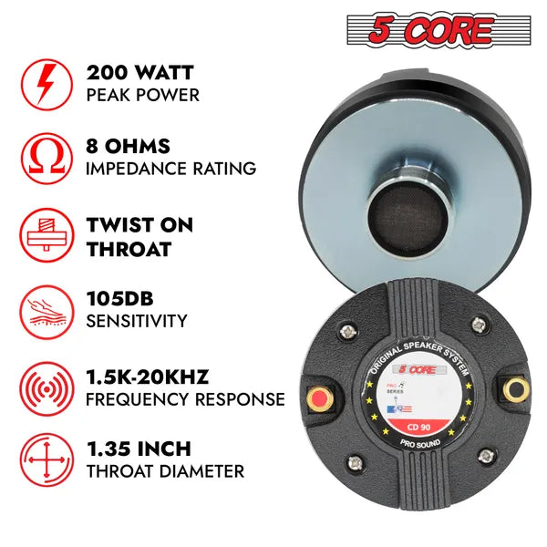 5 Core Compression Driver Titanium Voice Coil 200W Peak Audio Horn Speaker Tweeter System
