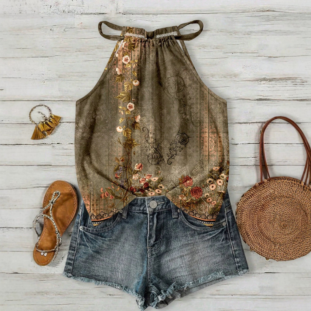 Femmes Casual Resort style Halter-neck Sleeveless Tank Top