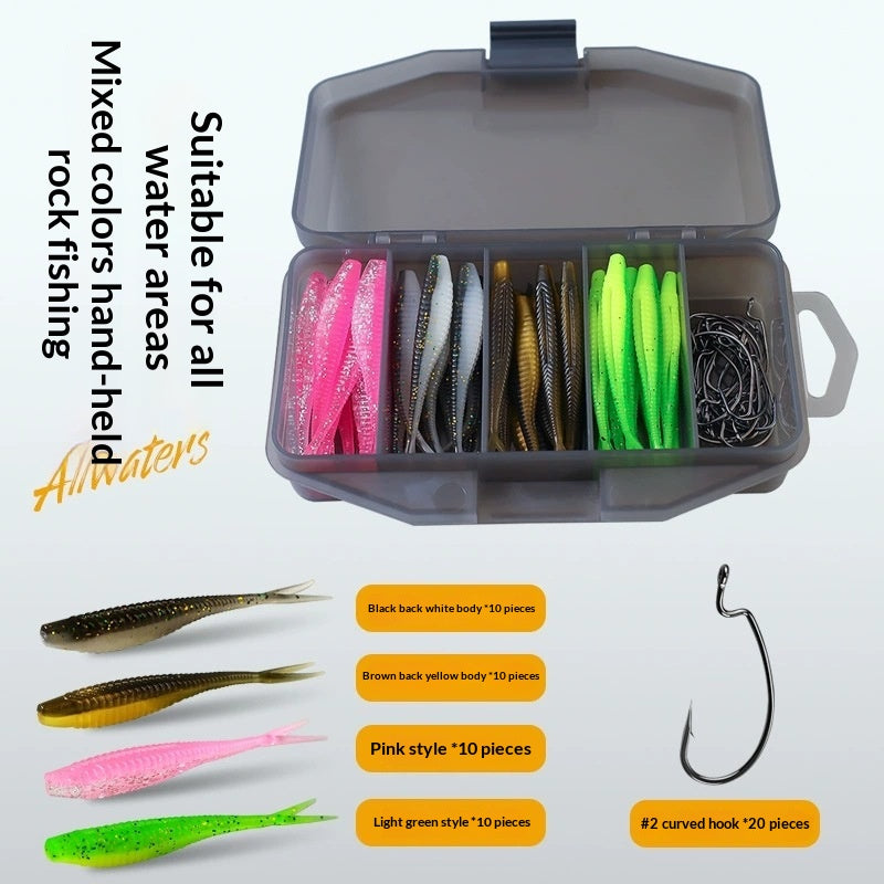 Weihai Soft Bait Set Lure Kit avec des vers à queue de fourche 66 pièces