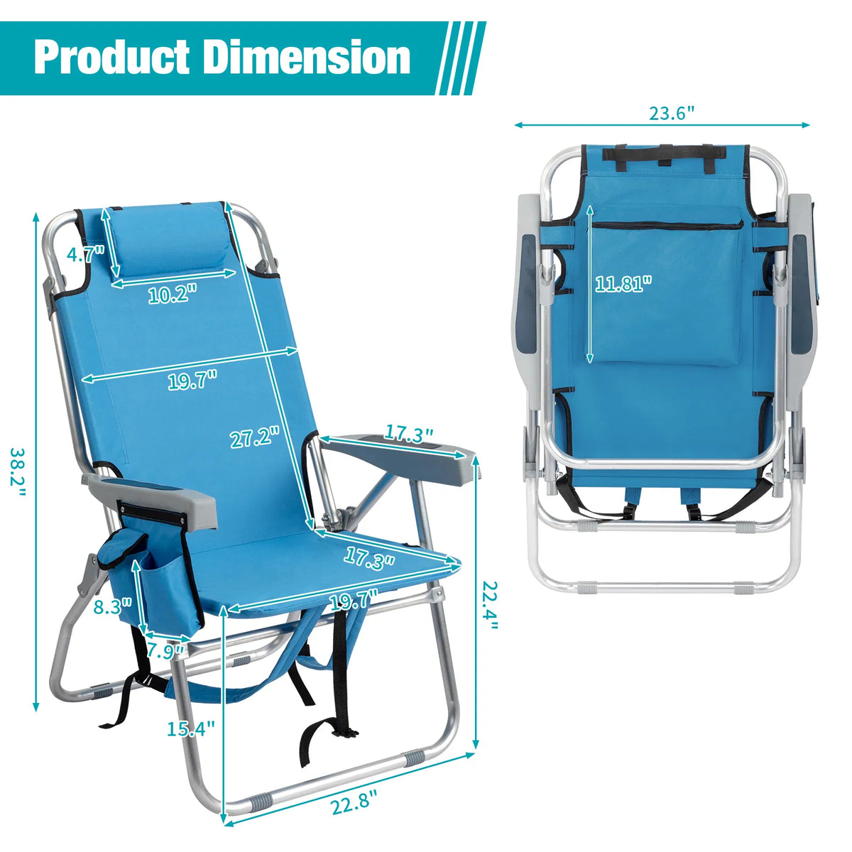 63*70*99cm Élevé Oxford Clot Argent Blanc Aluminium Tube roulement 100kg Chaise de plage Bl