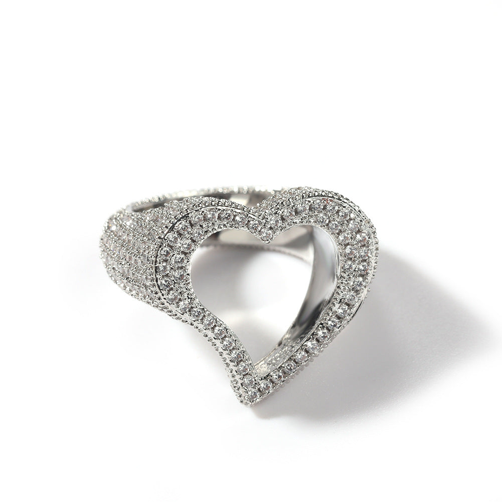 Personnalité de mode Anneau de Zircon Cœur Hollow