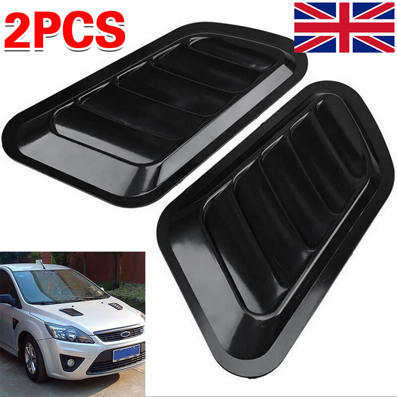 Bloss Black Car Bonnet Hood Air Flow Intake Scoop Vent Decor couvre Universal 2X