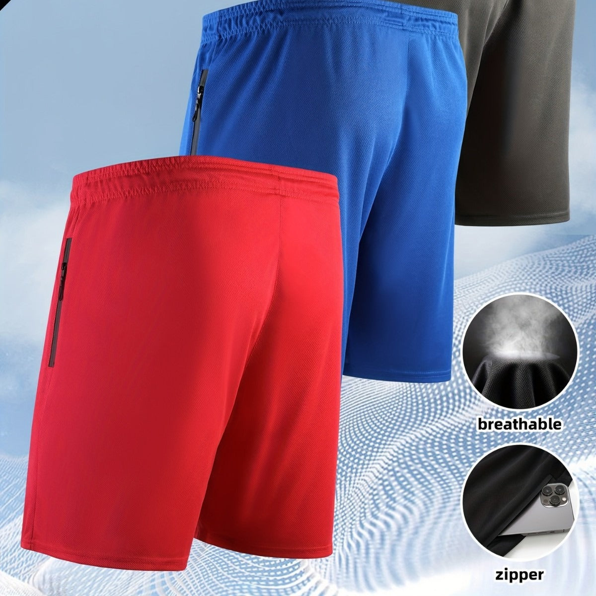 Short homme Mode Casual Séchage rapide Entraînement extérieur Poche à fermeture éclair à cinq points