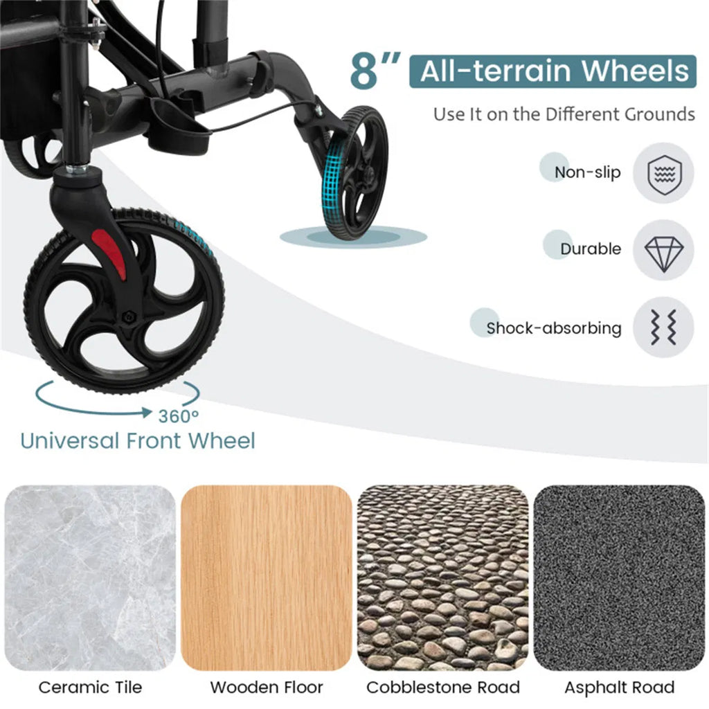 2-en-1 Walker roulant et fauteuil roulant (300lbs): poignées réglables à 6 niveaux