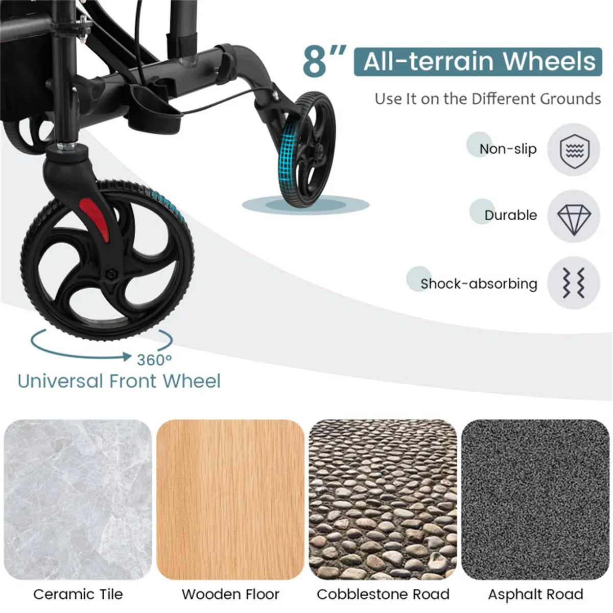 2-en-1 Walker roulant et fauteuil roulant (300lbs): poignées réglables à 6 niveaux