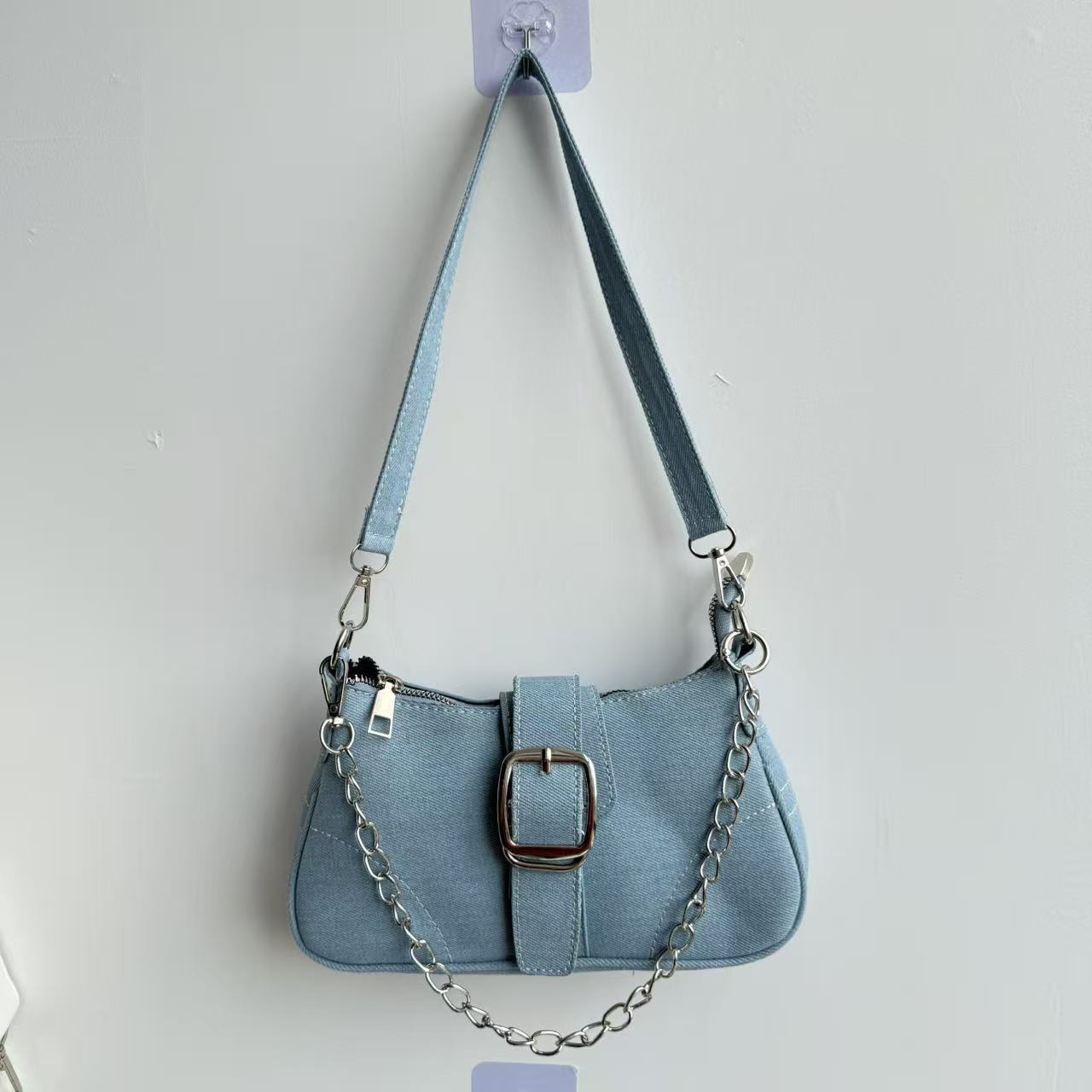 Sac à sous-bras en denim monocolore pour femmes