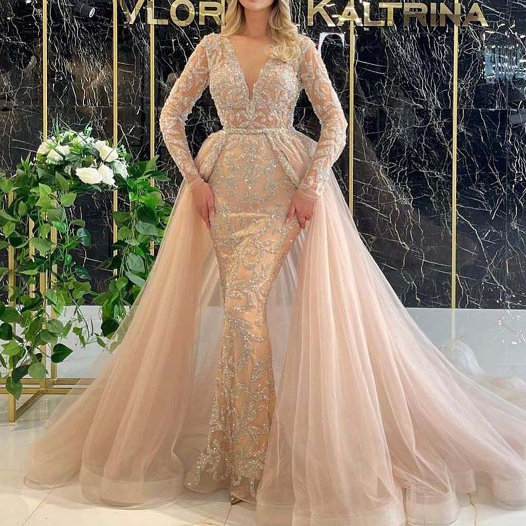 Robe de mariée style français simple à manches longues
