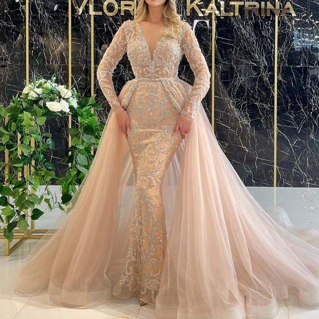 Robe de mariée style français simple à manches longues
