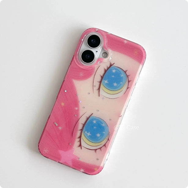 Fashionable Cartoon Phone Case pour les filles avec de belles paillettes et de grands yeux