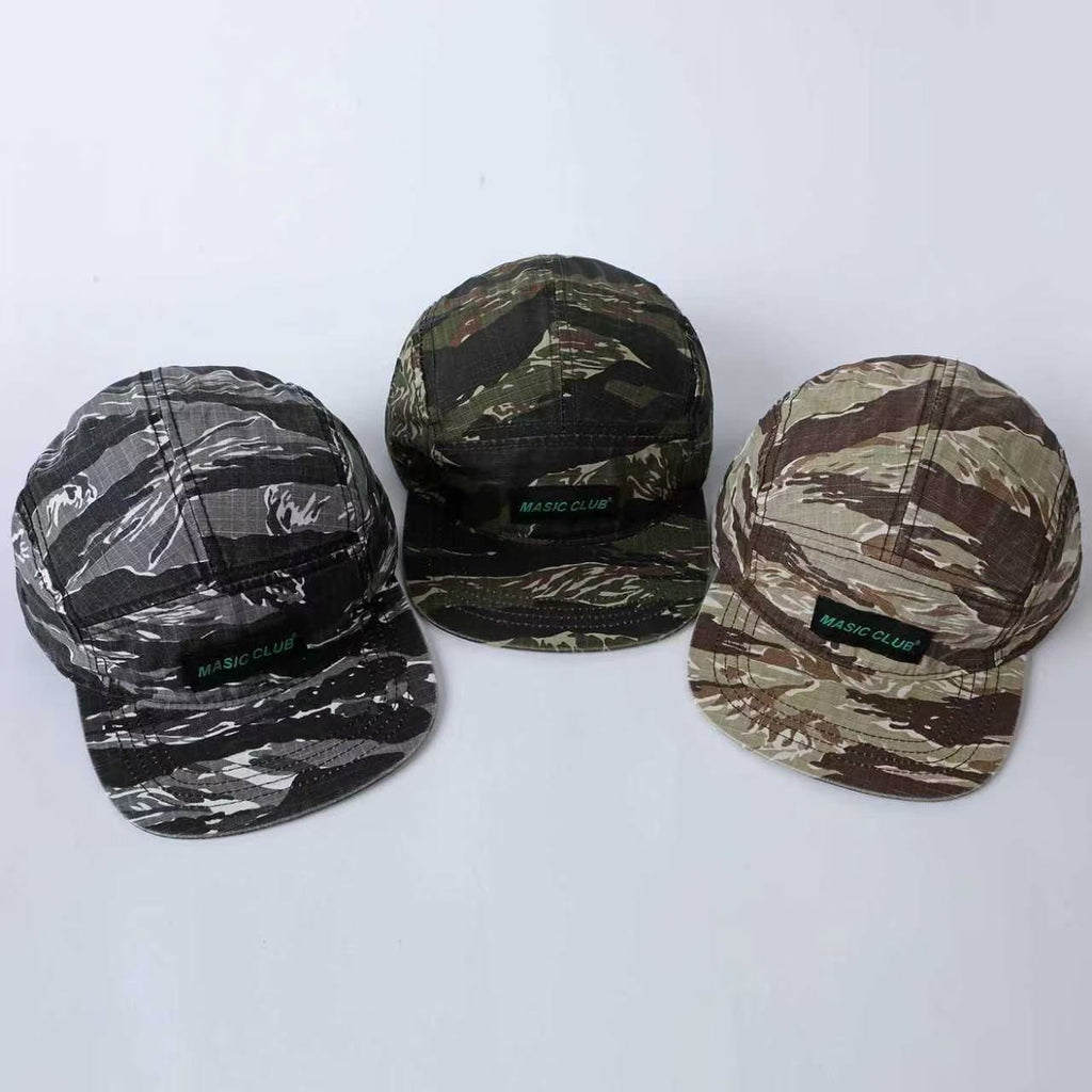 Logo de lettre de camouflage à carreaux Chapeau de camping à cinq panneaux - Plat à séchage rapide