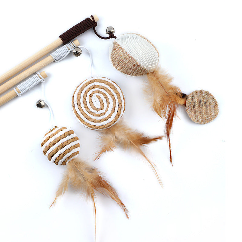 Animaux de compagnie Cat Teaser Feather Bell en bois Pole Pet Produits