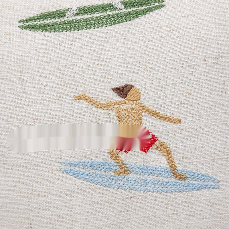 Couverture d'oreiller en coton brodé d'été Ocean Surf