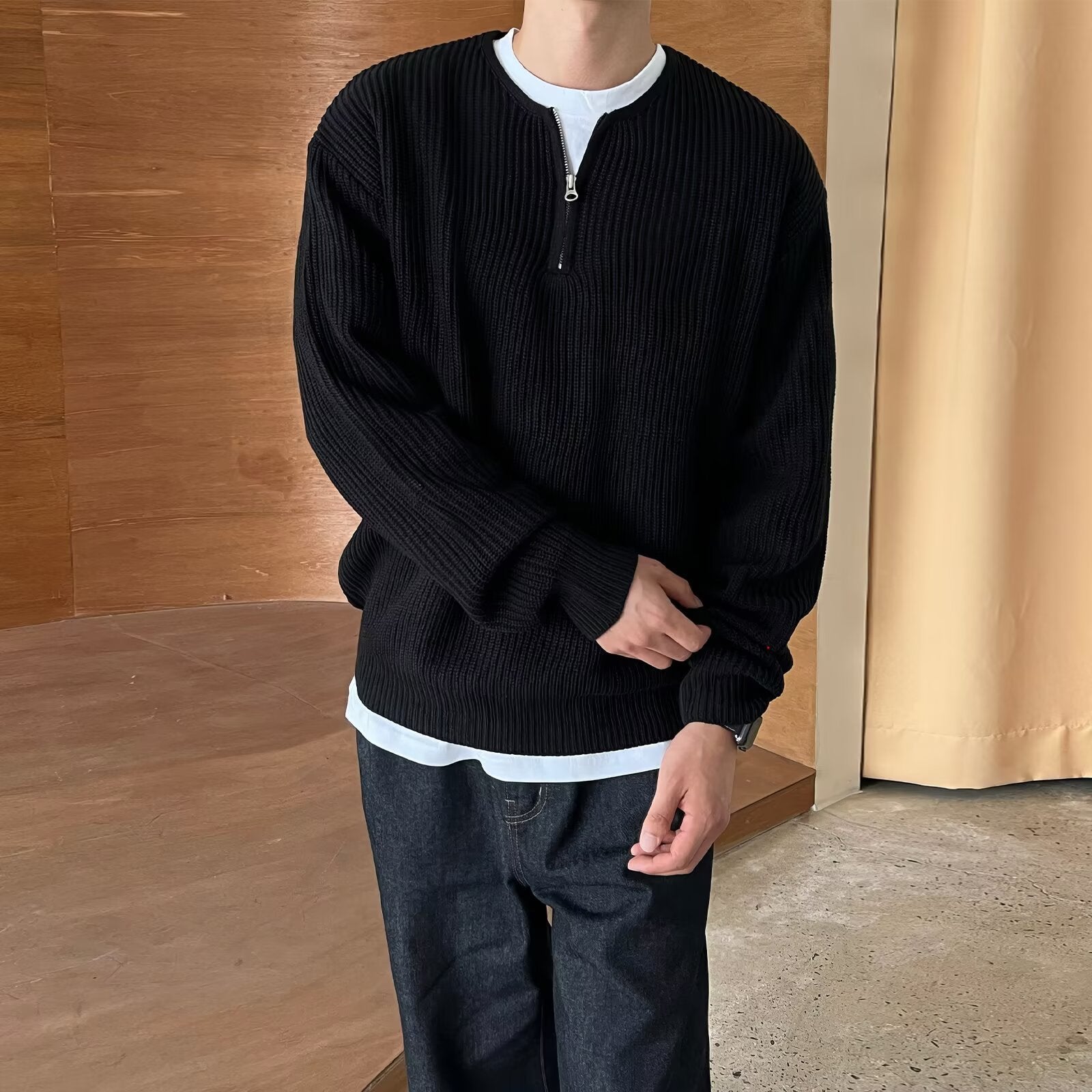Sweater casual sans col, style japonais