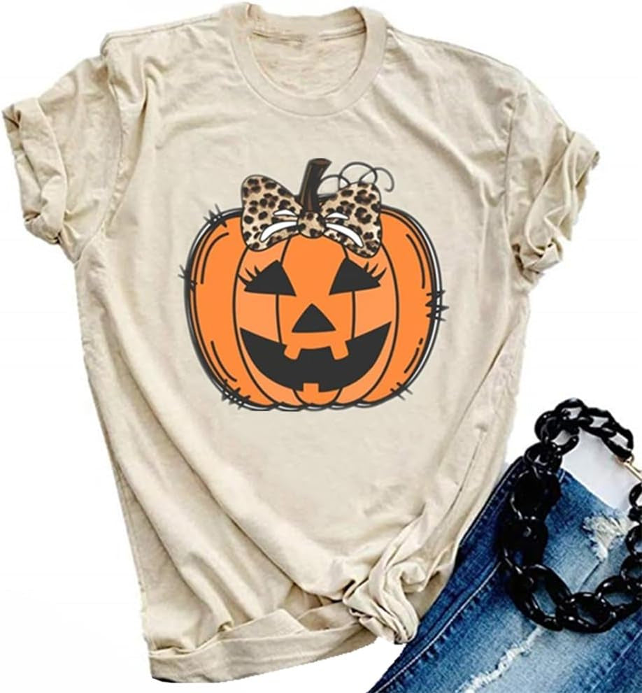 Halloween Pumpkin Impression personnalisée Col rond Manches courtes Top