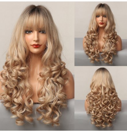 Bangs de wig femmes wave longs cheveux bouclés