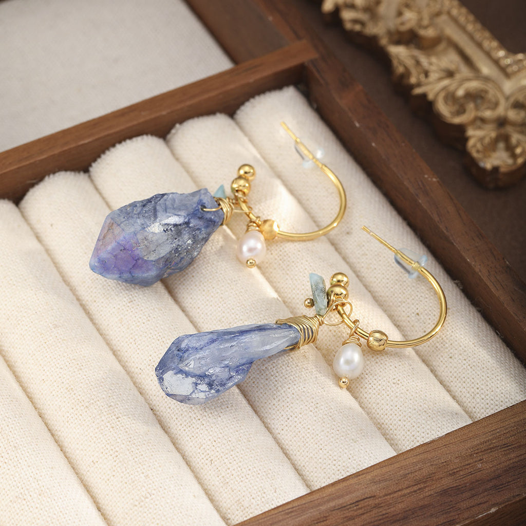 Femmes Boucles d'oreilles naturelles kyanite perle