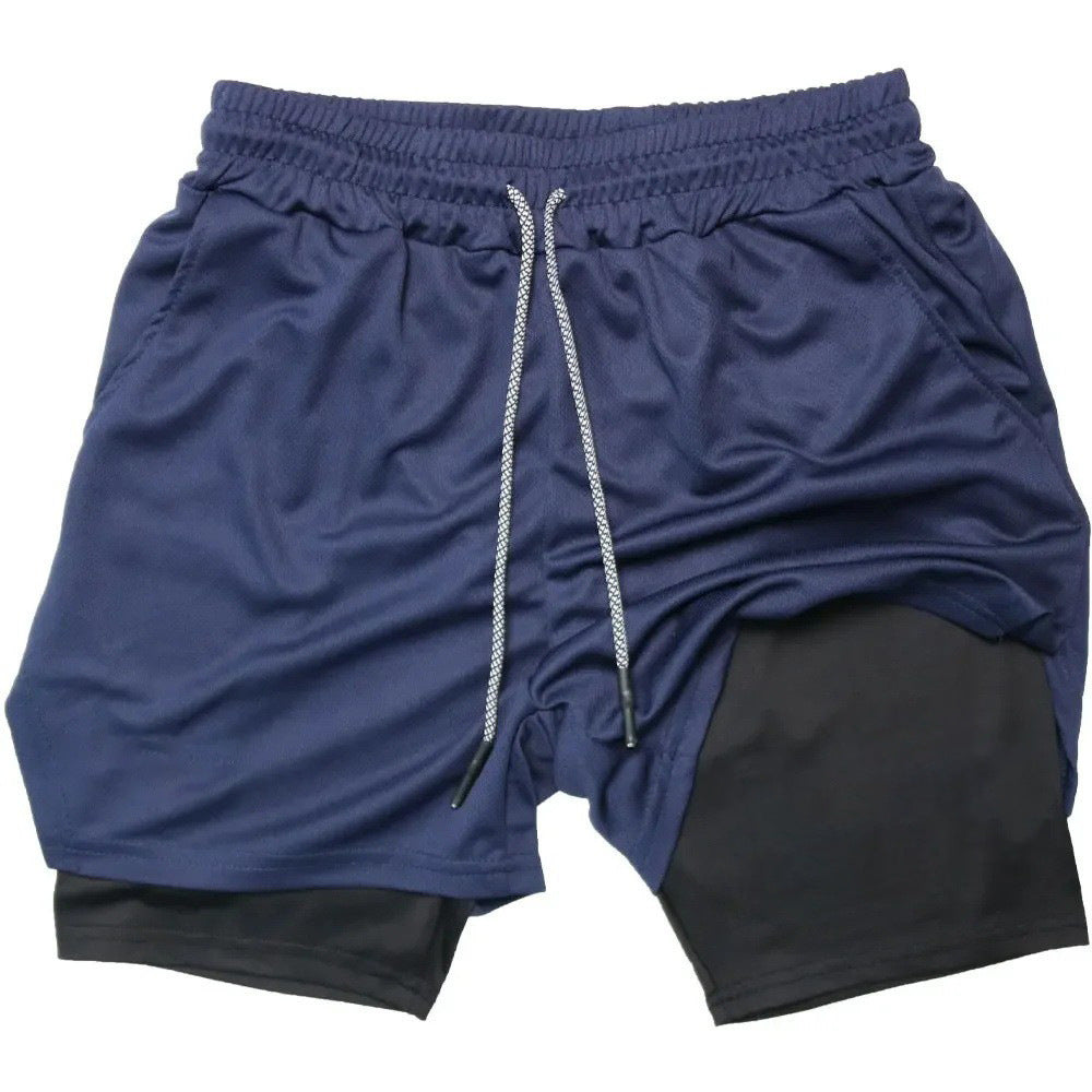Short casual respirant double-layer homme avec un faux design à deux pièces