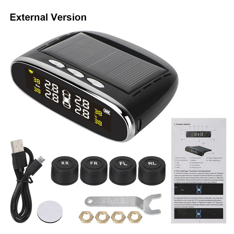 Affichage elliptique Moniteur de pression des pneus USB Solaire Chargeur Capteur interne et externe