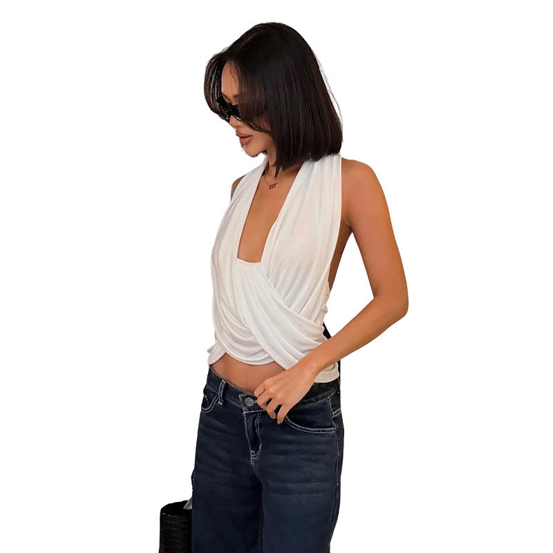 Modeable Street-style Halterneck Backless Asymétrique Top