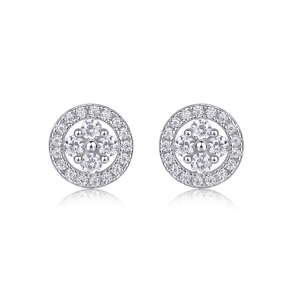 S925 Boucles d'oreilles rondes en argent sterling Halo Sterling