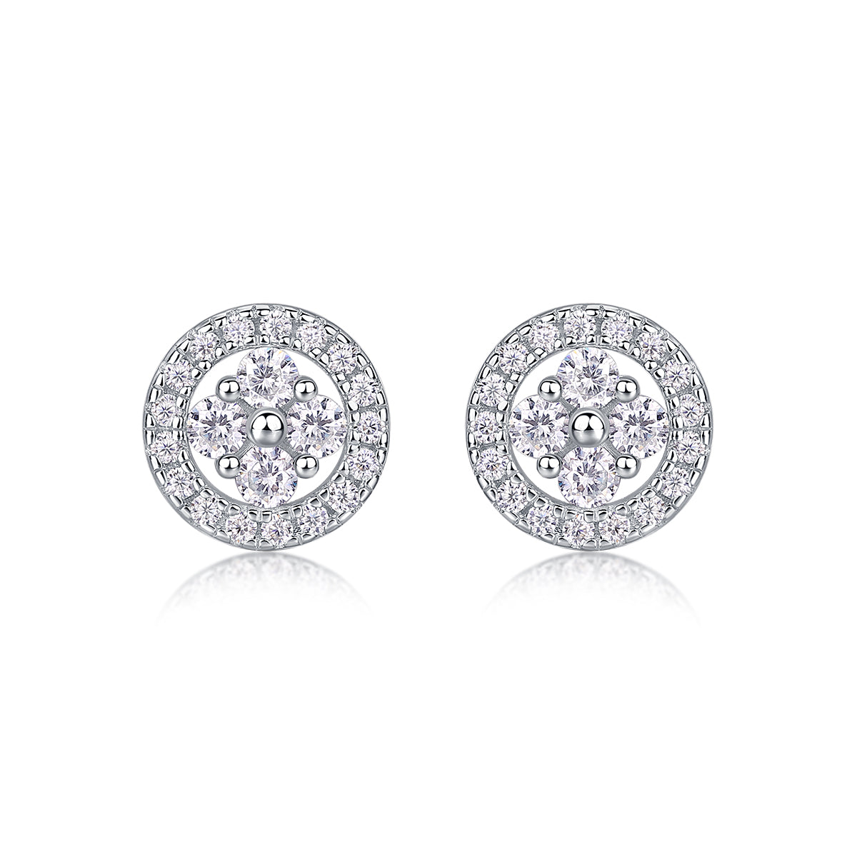 S925 Boucles d'oreilles rondes en argent sterling Halo Sterling