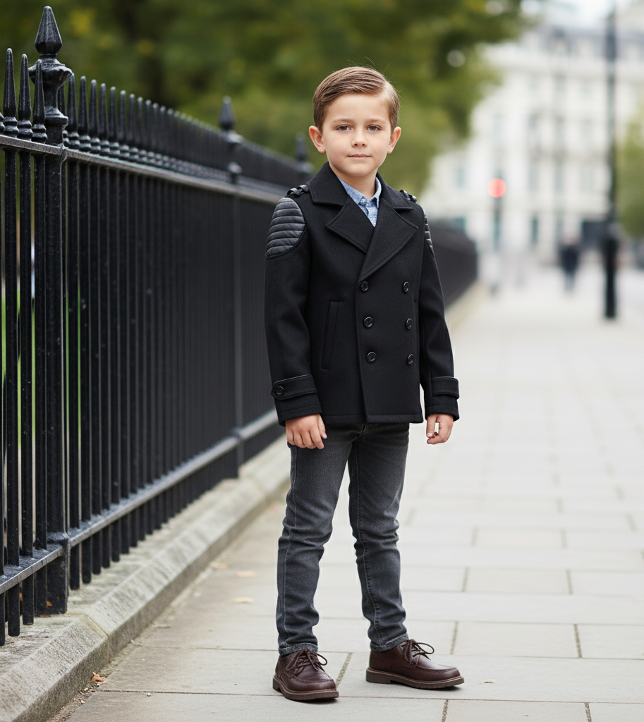 Manteau de cachemire noir court garçon 3-7Y double poitrine chaude veste tendance