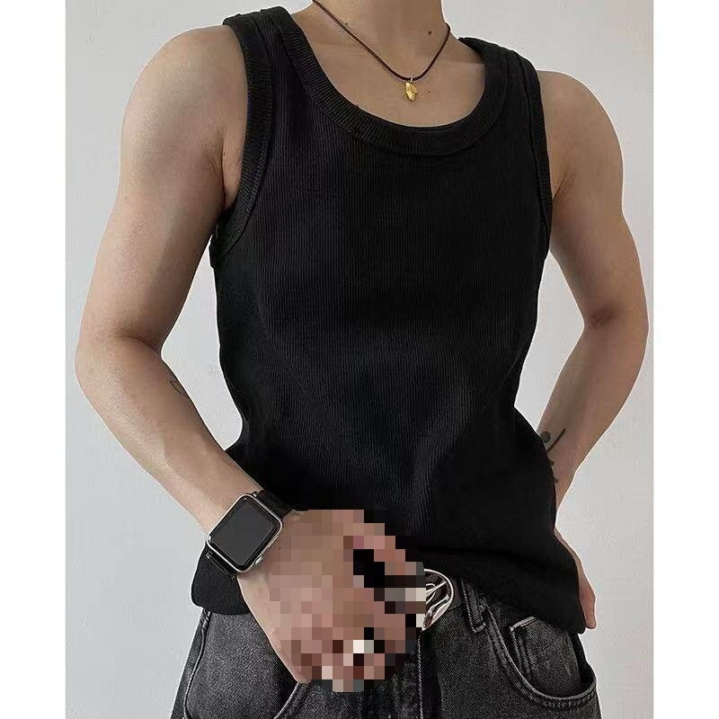 Haut de réservoir à côtes de style américain gris pour hommes