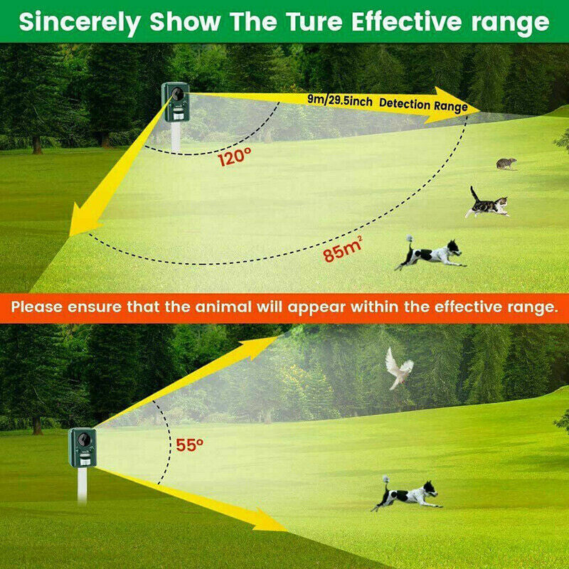 Batterie Ultrasonic Garden Deterrent Repeller Animal Bird Cat Scarer Pest Fox Dog