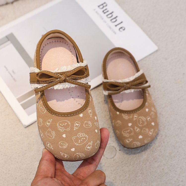Chaussures Princesse pour Enfants Cartoon Dentelle Dentelle Chaussures Simples Bébé Souple Soled Walking Shoes