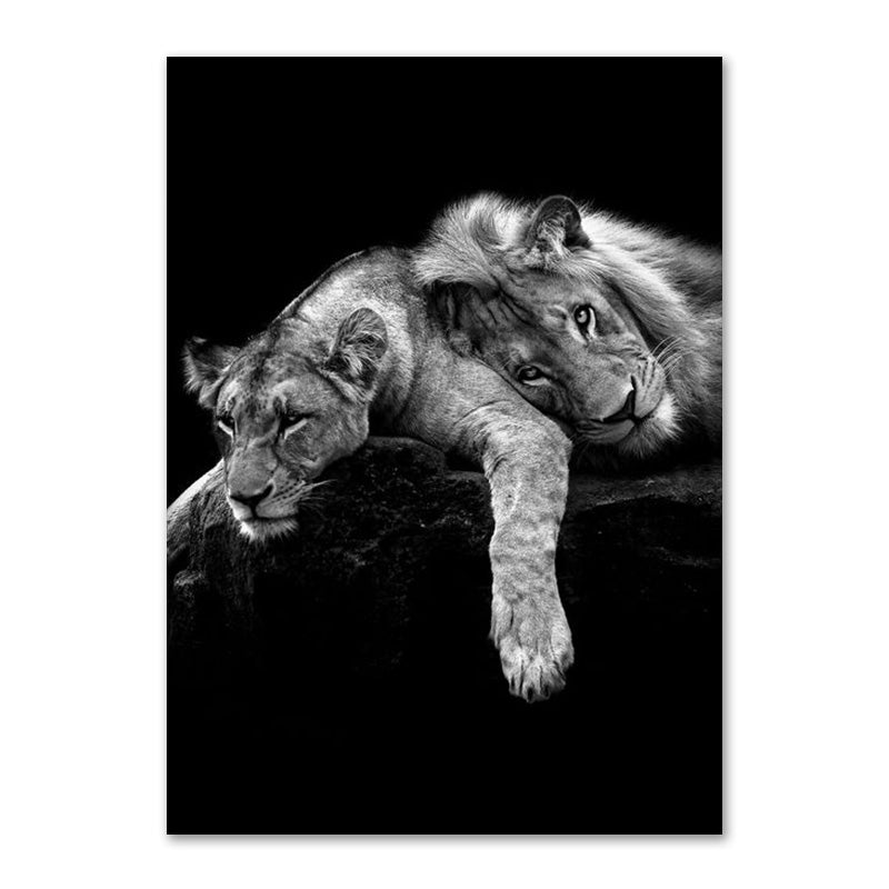 Affiche de la famille Lion noir et blanc