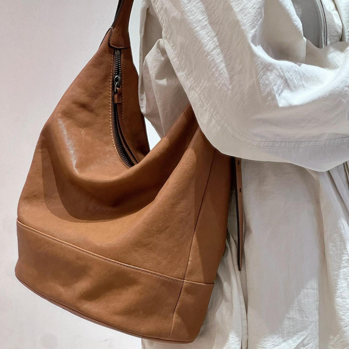 Sheepskin Double main Cuir véritable Sac de navette de grande capacité
