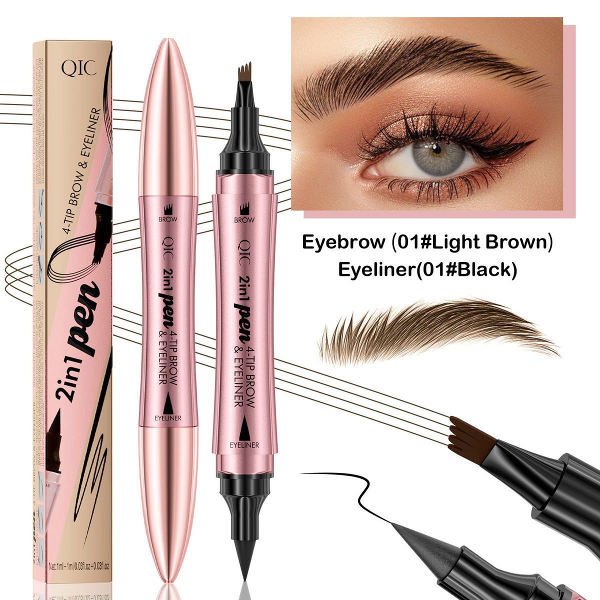 Double-tête 3D Micro-câble liquide à quatre fourches Crayon Eyeliner 2-en-un Double-purpo