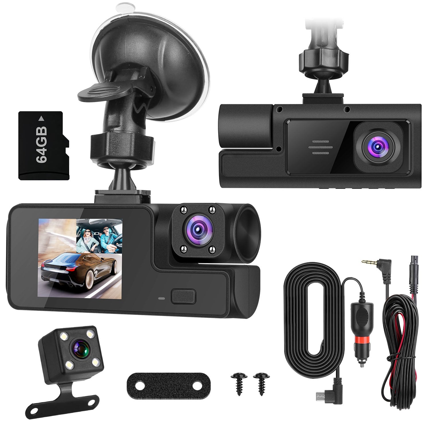 1Pc WiFi FHD 1080P voiture Dash Cam 3 canaux arrière avant caméra de Dash intérieur avec boucle Recordi
