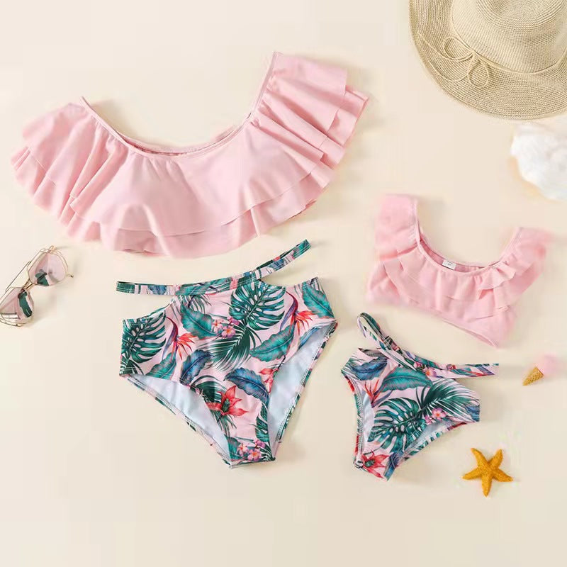 Parent-enfant Maillot de bain Famille européenne et américaine Bikini Lotus Leaf