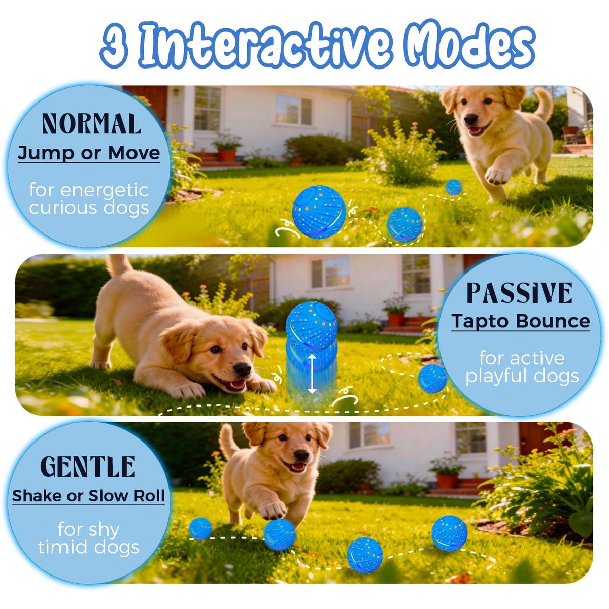 Ballon de chien interactif Mouvement automatique activé 3 modes Mouvement activé Rolling & Bouncin