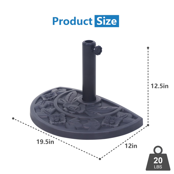 20 Lb Black Half Round Rose Pattern Outdoor Umbrella Umbrella Base Umbrella Stand For Patio