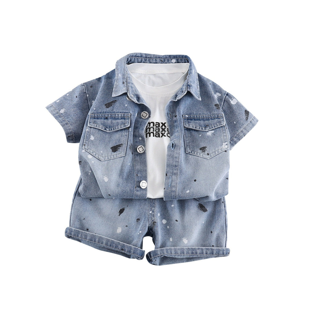Garçons Western style mode Denim manches courtes Top et shorts trois pièces
