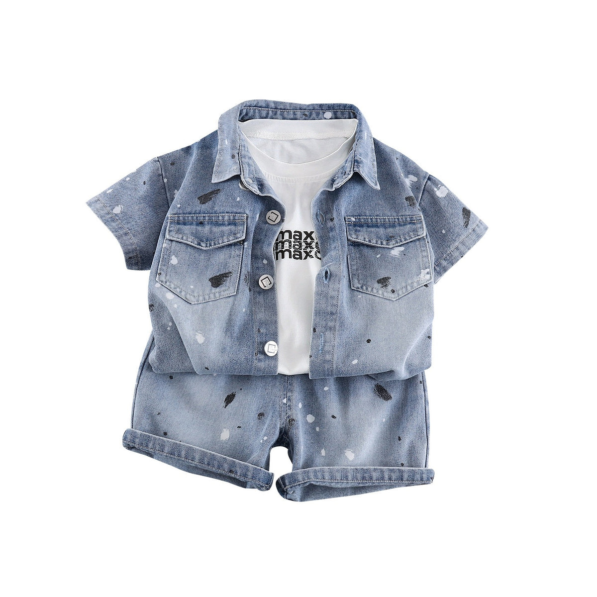 Garçons Western style mode Denim manches courtes Top et shorts trois pièces