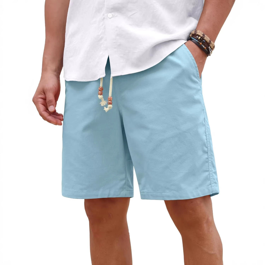 Short casual de poche en coton et en lin pour hommes