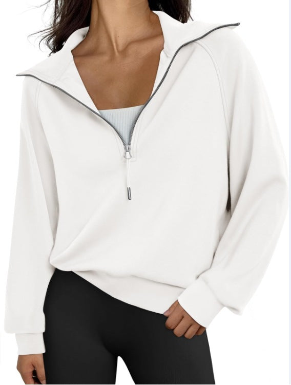 Sweat-shirt à manches courtes demi-zip pour femmes